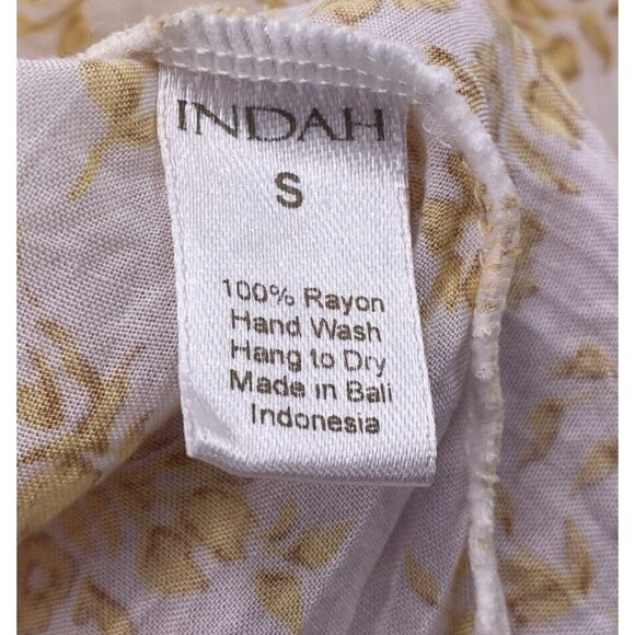 Indah Top S Yellow Floral Print Crop Ruffle Cotton Tank Flowy Boho Fairycore - Picture 7 of 8